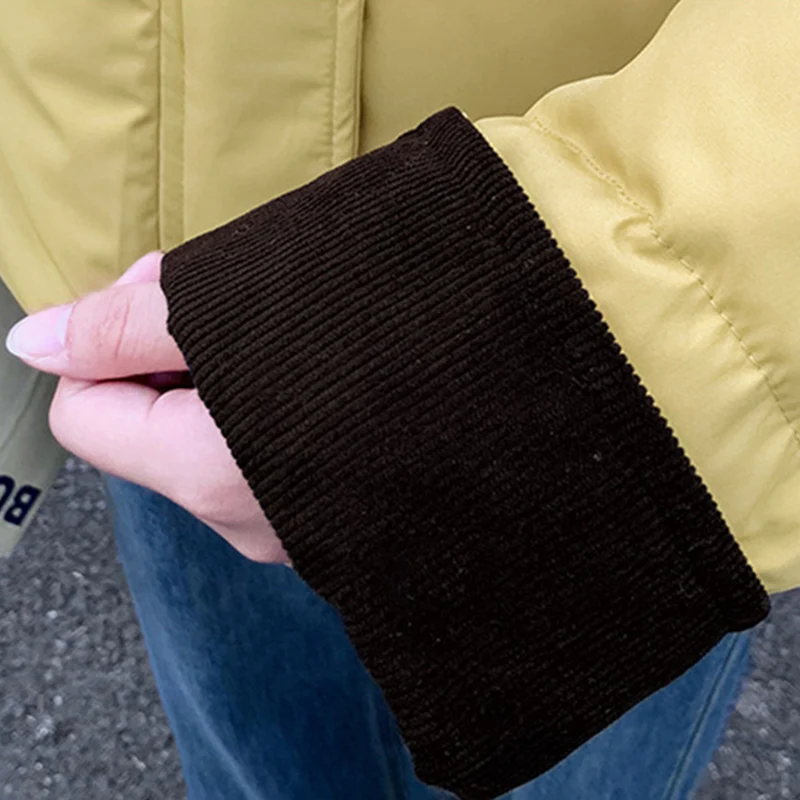 الشتاء سروال قصير المرقعة أسفل معطف القطن المرأة الكورية التباين اللون التلبيب مبطن سترة امرأة موضة زمم سترات سترات #3