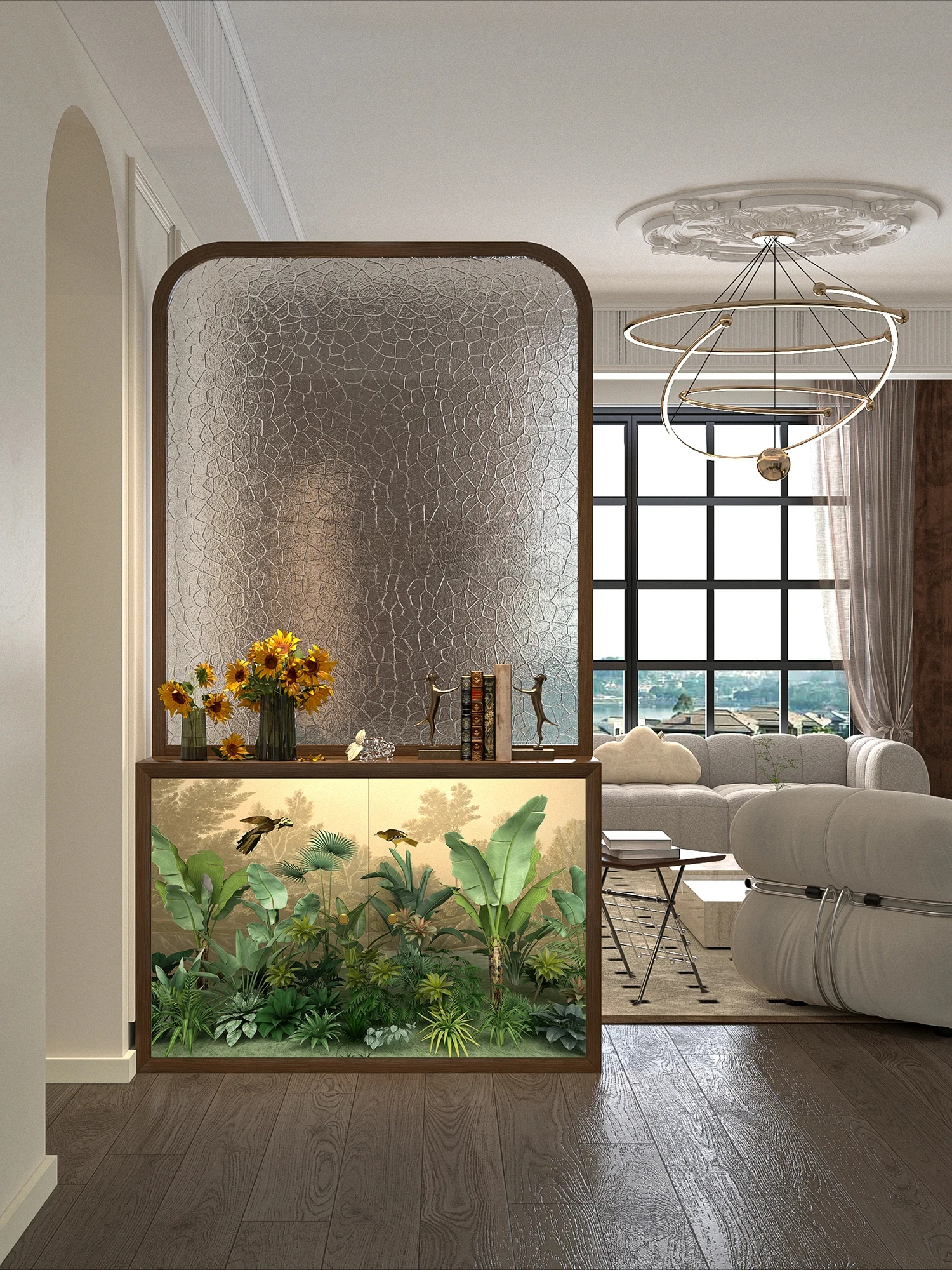 Entrance Cabinet Living Room Partition Block Screen Cabinet Water Ripple Glass Entrance Partition Screens