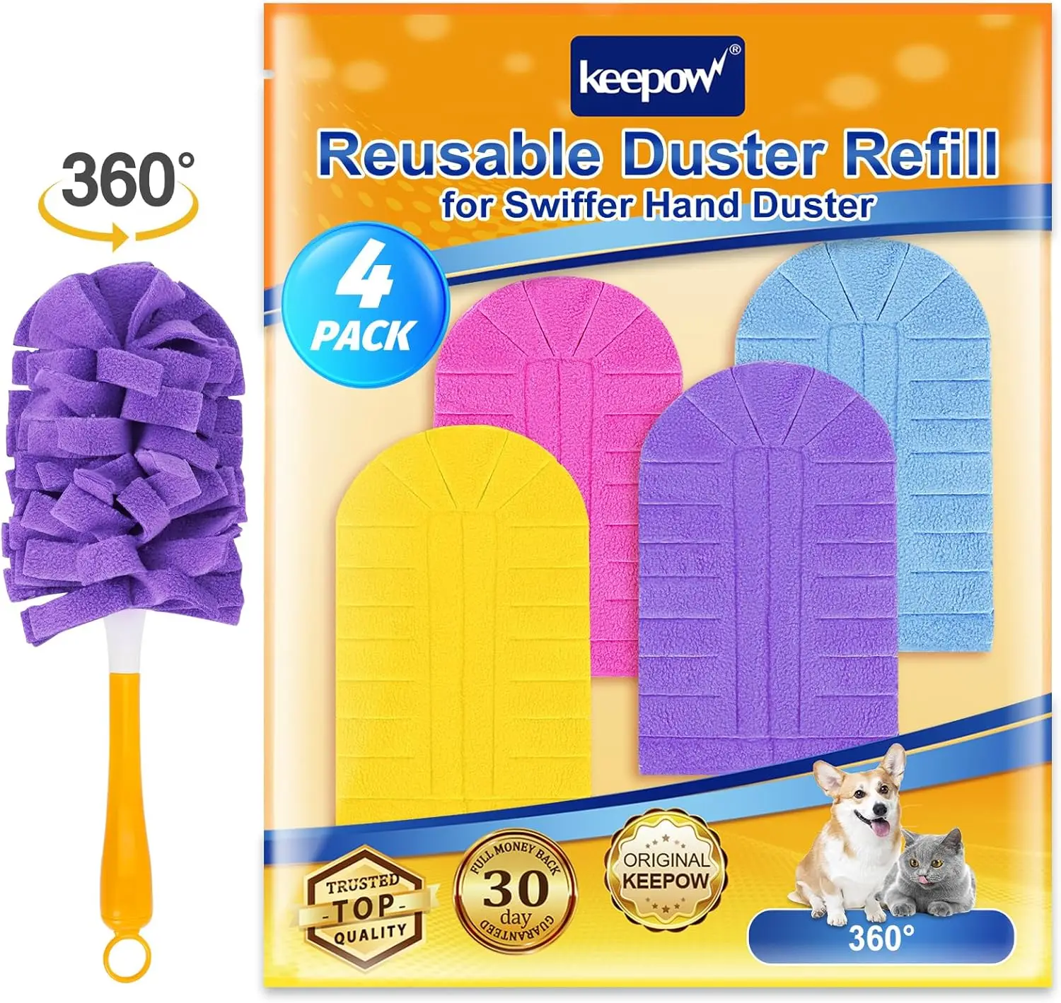 

Reusable Duster Refill Compatible with Swiffer, Heavy Duty 360 Degree Cleaning Pads for Ceiling Fan, 4 Pack (No Handle)