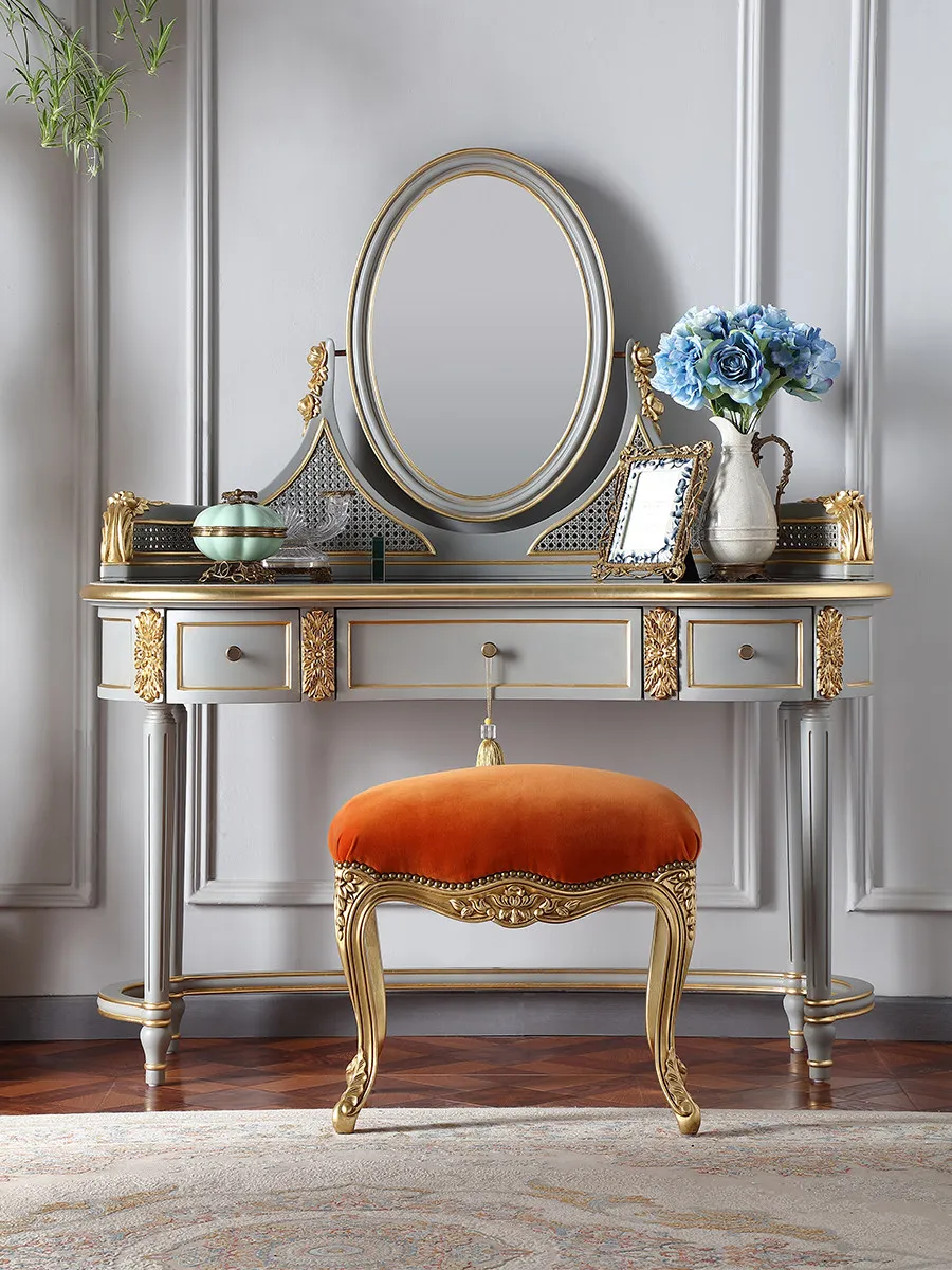 YJQ French hand-painted solid wood with carved dresser European-style cloakroom master bedroom dressing table