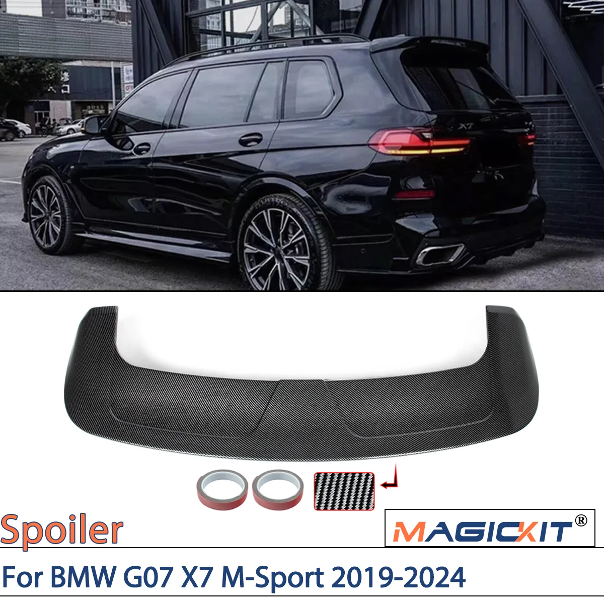 Rear Trunk Spoiler Roof For BMW G07 X7 M-Sport 2019-2024 Carbon Fiber Look Car Accessories