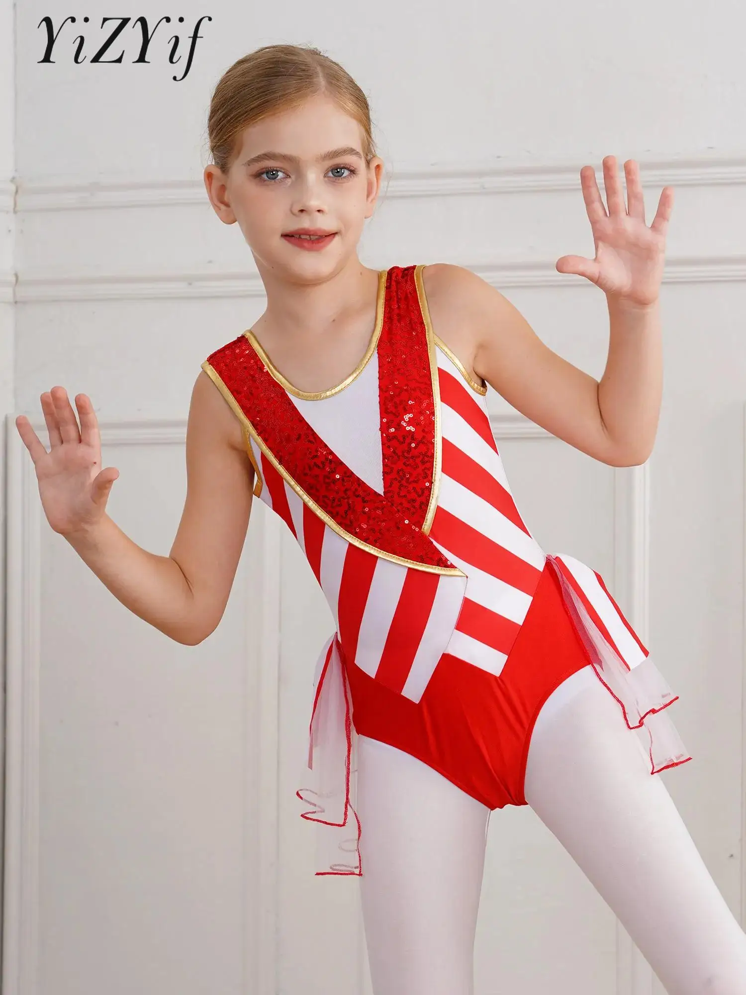 Girl Christmas Holiday Dress Up Ballet Jumpsuit Gymnastics Shorty Unitard Dress Christmas Costume Modern Jazz Latin Dance Wear