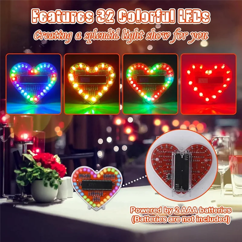 Y45A-Heart Shaped RGB LED Flashing Light Module DIY Electronic Kit Water Lamp Soldering Project Practice For School Student Dura