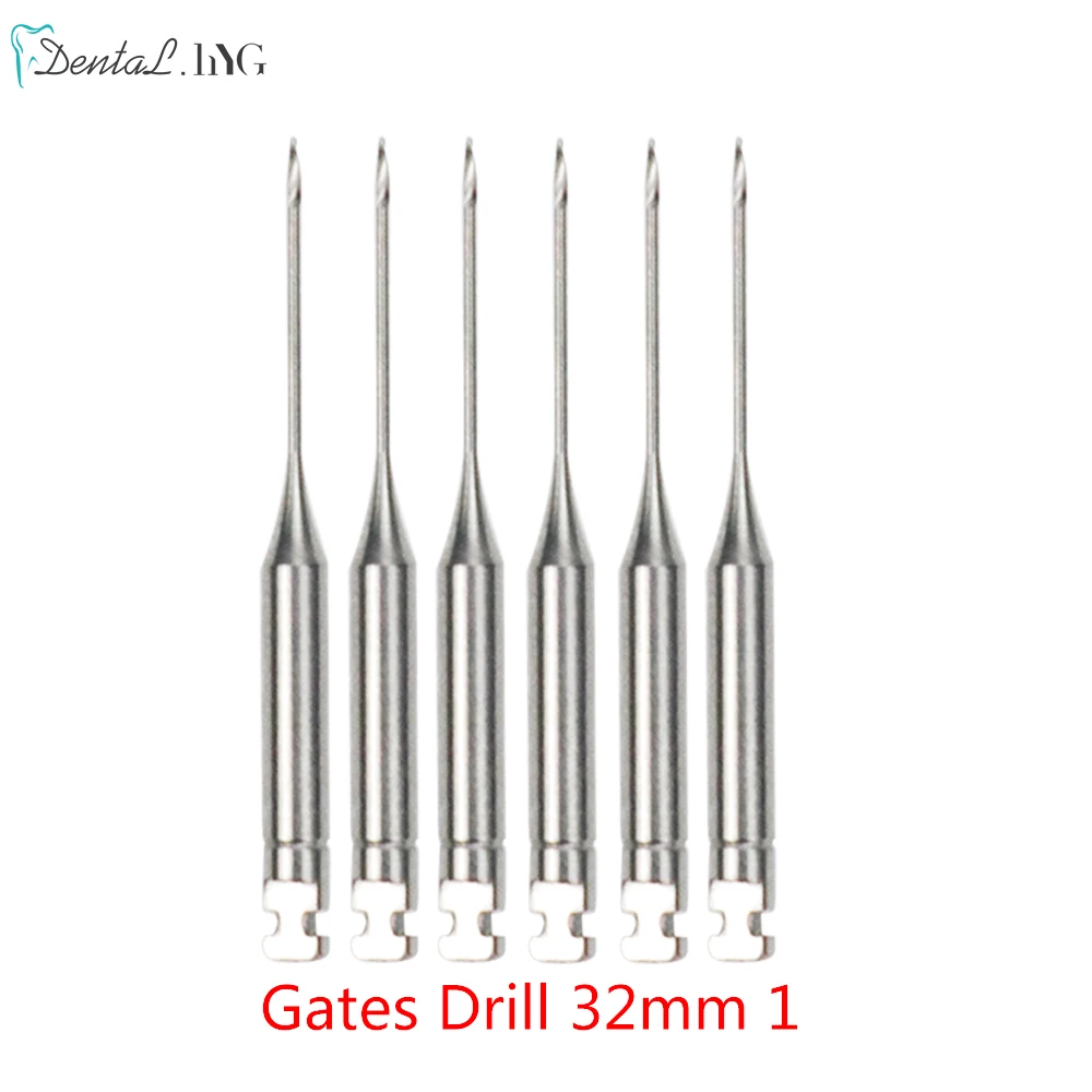 Portones endodónticos dentales, taladro giratorio Glidden, 32mm, uso de motor, limas Endo de acero inoxidable #1-6, 6 unids/lote por paquete