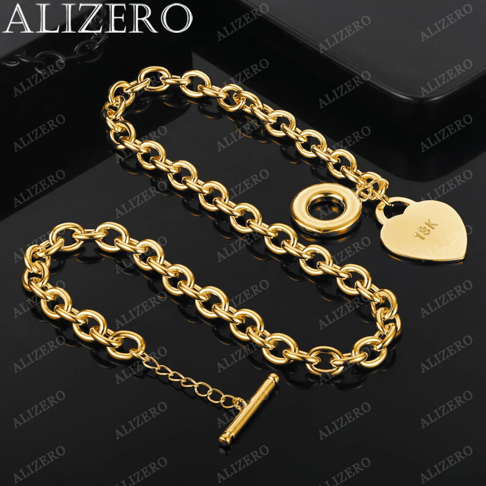 

ALIZERO 925 Sterling Silver 18K Gold Plated TO Buckle Chain Heart Pendant Necklace For Women Men Fashion Accessories Jewelry
