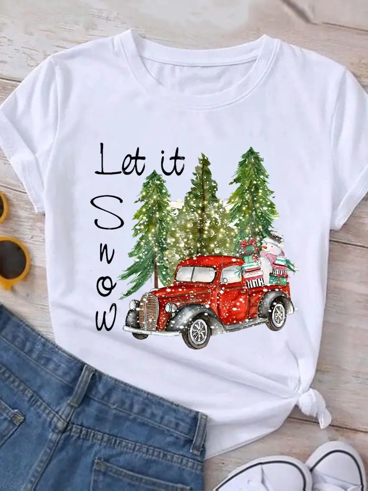 

Watercolor Snowman New Year Christmas Graphic T Shirt Print T-shirt Top Fashion Women Holiday Female Short Sleeve Tee Clothing