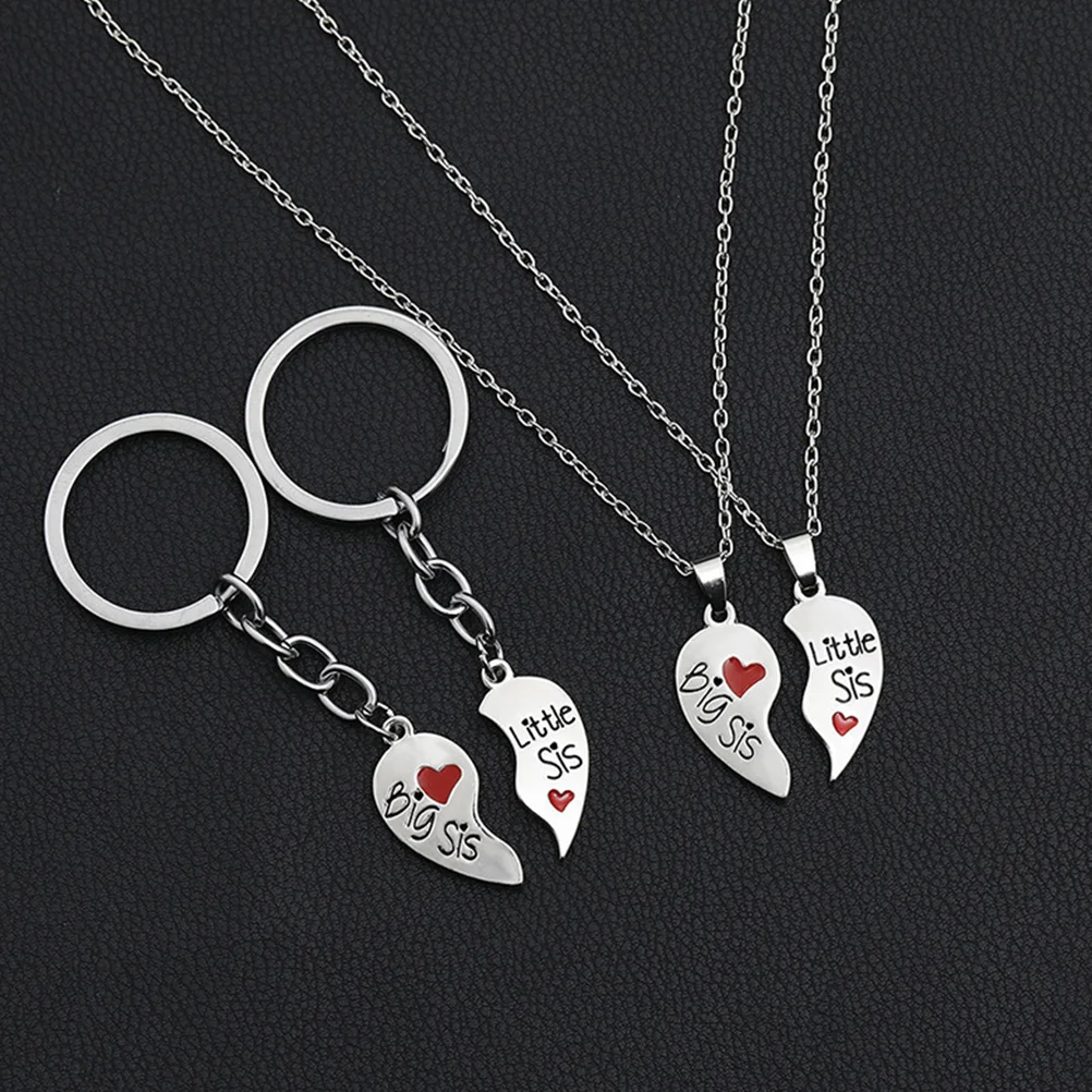 

2 Sets Love Necklace Keychain The Gift Pendant Holder Stitching Splicing Alloy