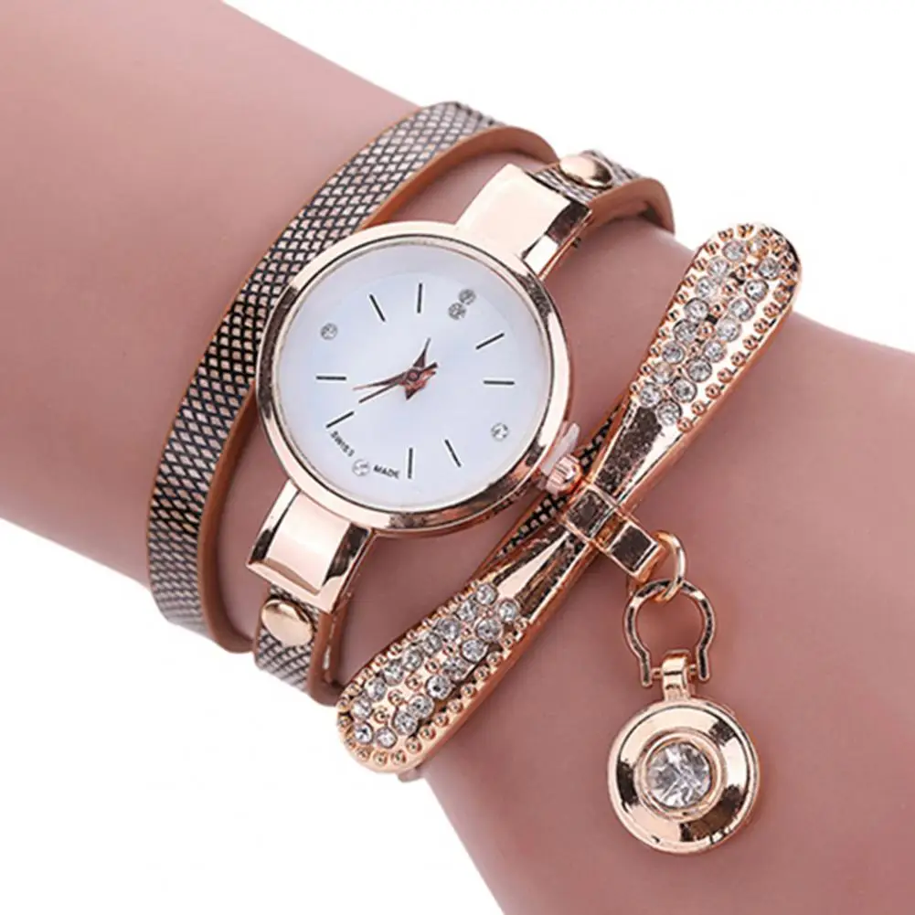 

Fashion Womens Faux Leather Band Rhinestone Dial Analog Quartz Wrist Watch