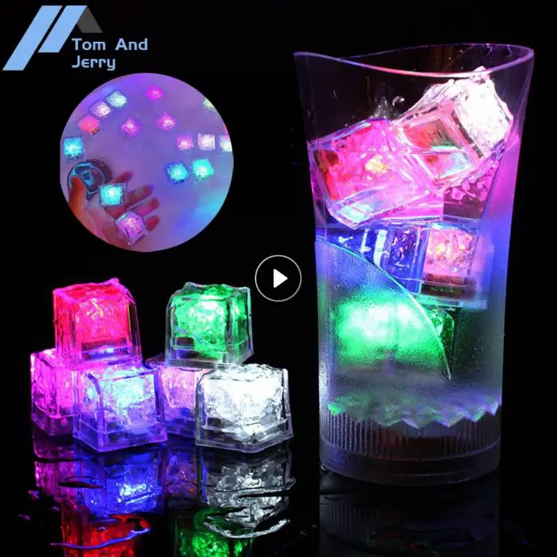 LED Light Up Ice Cubes Color Waterproof Luminous LED Ice Cubes Glowing For Party Wedding  Kids Bathing Toys Home Decoration