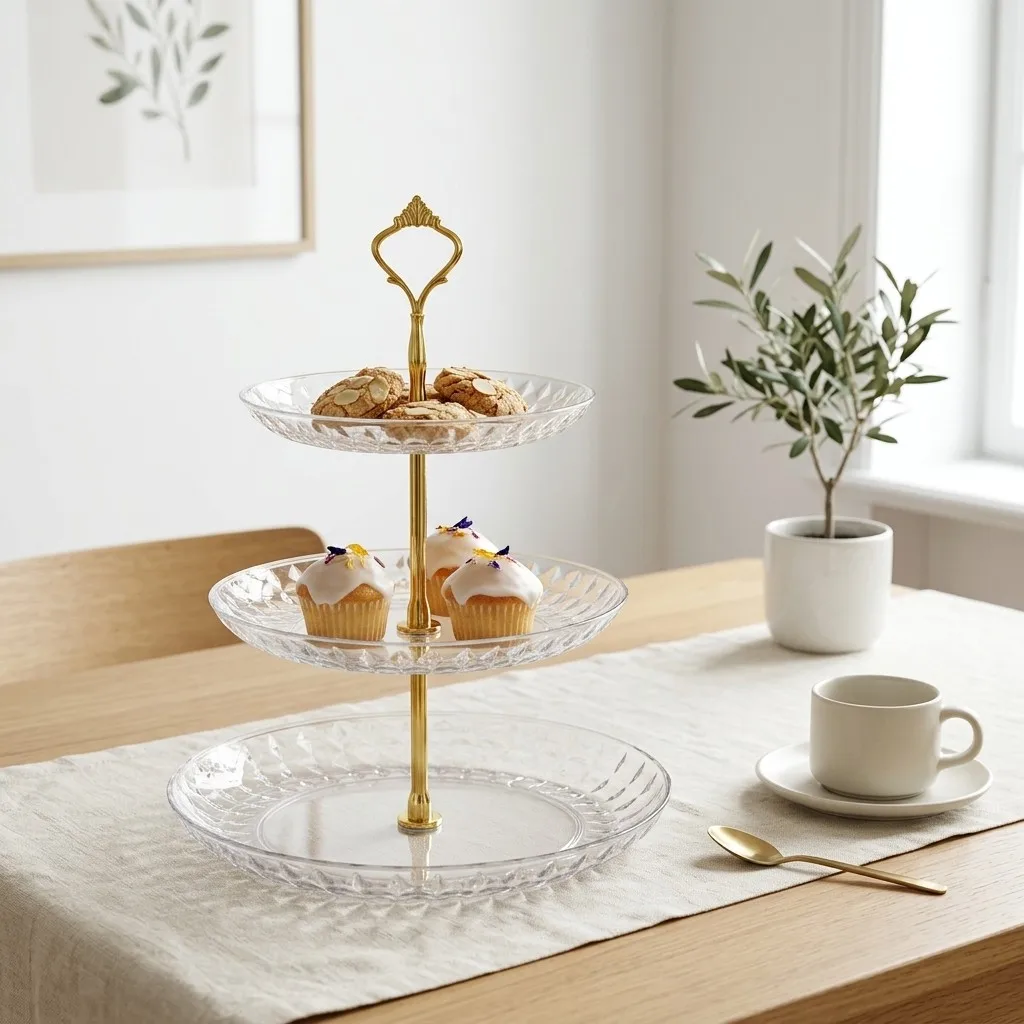 2/3 Tier Cupcake Stand Plastic Dessert Table Display Set Gold Cake Stand Serving Tray Food Display Stands Candy Table Party