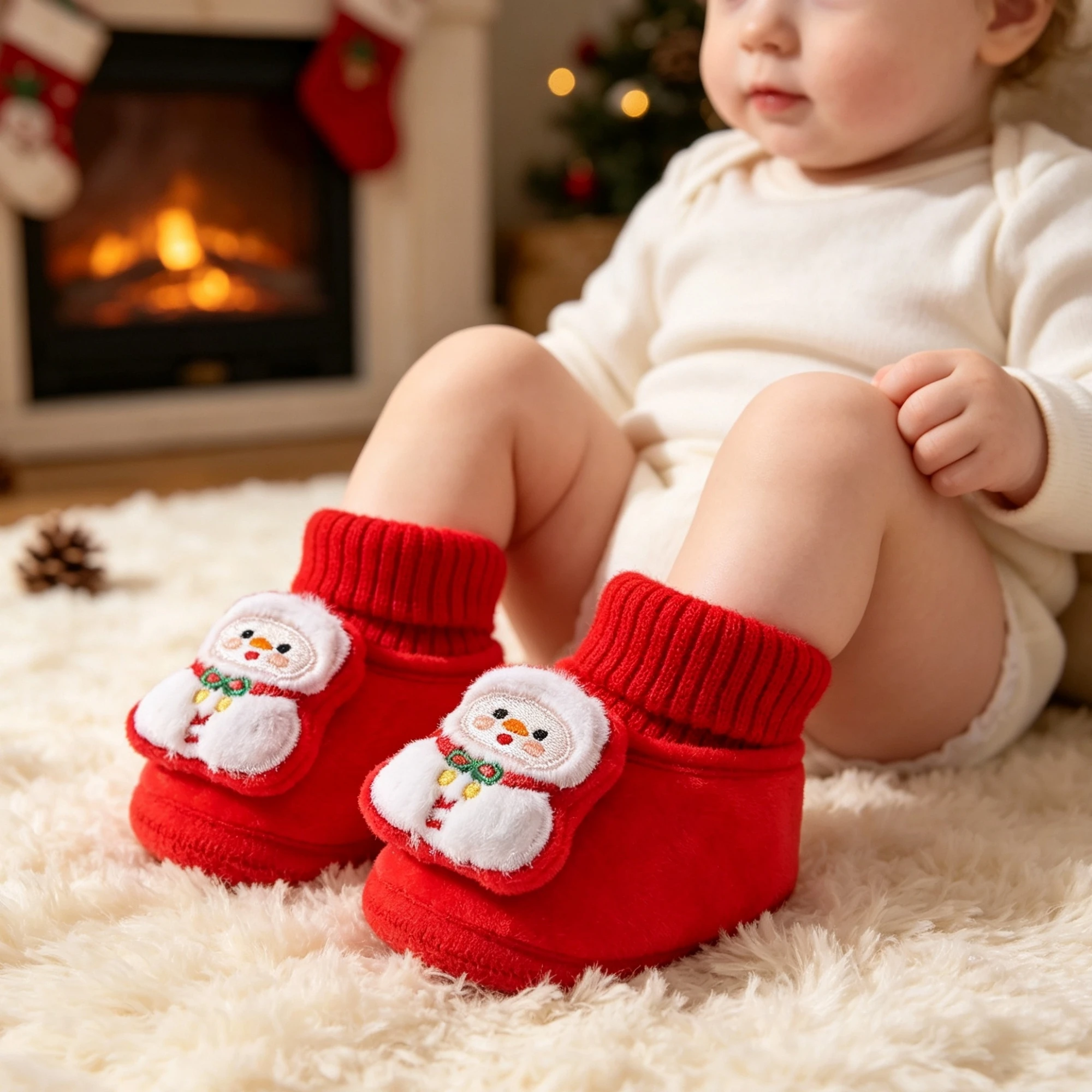 Baby Christmas Booties Knit Patchwork Winter Warm Soft Sole Shoes