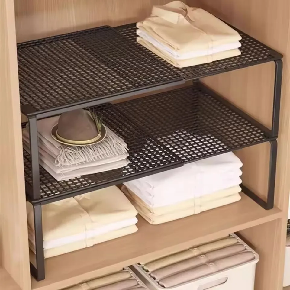 Verstellbares Teleskop-Regal für den Kleiderschrank, ausziehbar, erweiterbar, mehrschichtig, stapelbar, Schrank-Organizer für Schlafzimmer und Küche