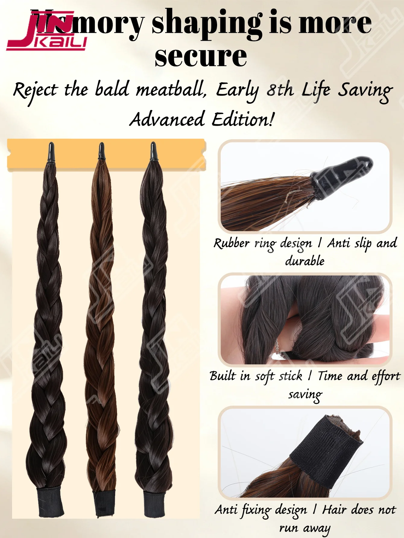 JKL Synthetic Braided Hair Stick Hairpiece, Pre-Styled Chunky Braid Wrap Around Hair Bun Maker Invisible Seamless Magic Hair