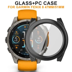 Tempered Glass+Case For Garmin Fenix 8 47mm 51mm All-Around Screen Protector Hard PC Bumper Cover Fenix8 Accessories