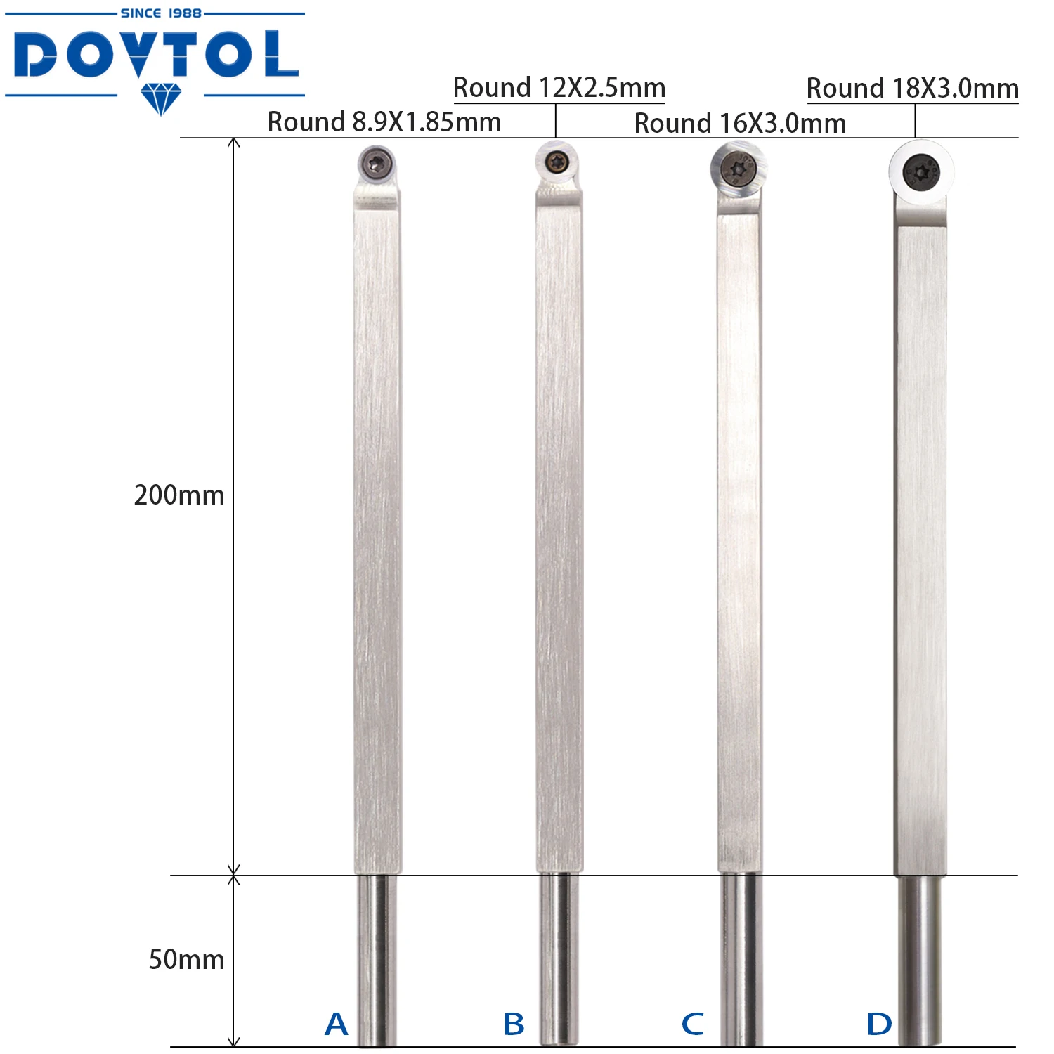 Outils de tournage du bois à pointe de carbure, barre d\'outils de finition de tour, insert de coupe rond en carbure, 8.9mm, 12mm, 16mm, 18mm