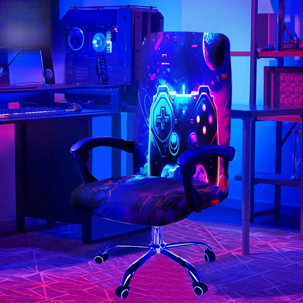 

Neon Lights Glowing Gaming Chair Cover 1Set Cosmic Game Controller Computer Office Chair Cover Office Bedroom Chair Decoration