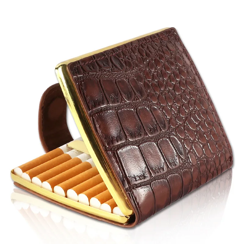 Classic Fashionable 10 Pack Men leather Personalized Cigarette case Creative gift metal clip Portable Cigarette Box Smoking Tool image 5