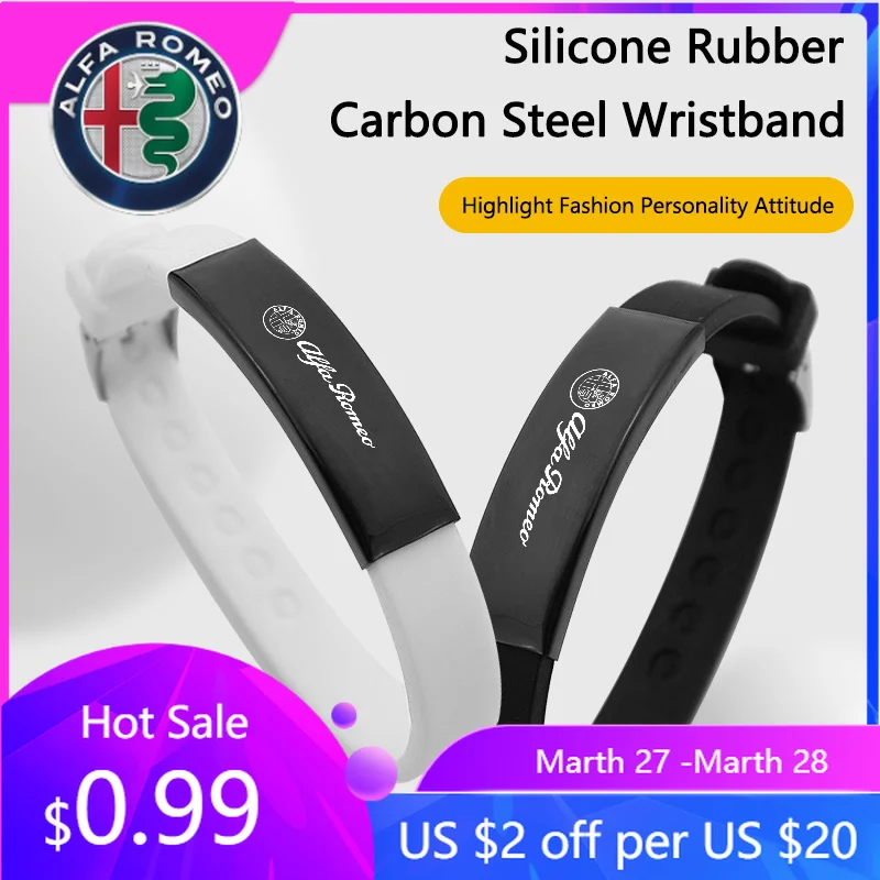 

For Alfa Romeo Silicone Rubber Carbon Steel Wristband Bangle Steel Adjustable Bracelet For Alfa Romeo Sportiva 156 Stelvio Giuli