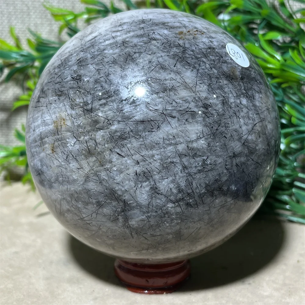 Natural Crystal Black Hair Sphere Ball Tone Quartz High Quality Beauty Minerals Reiki Healing Spiritual Home Decoration+Stand