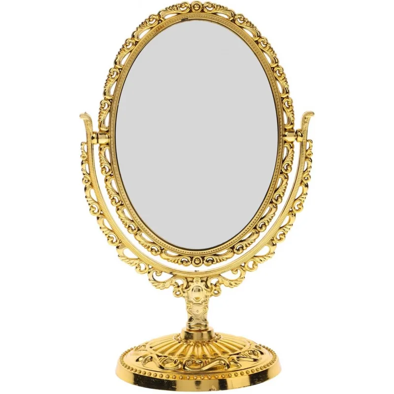 

MAGICLULU Small Vintage Makeup Mirror Double Side Desk Mirror with Embossed Pedestal Plastic Rotatable.86 x 4.91 x 3.54Inch Go