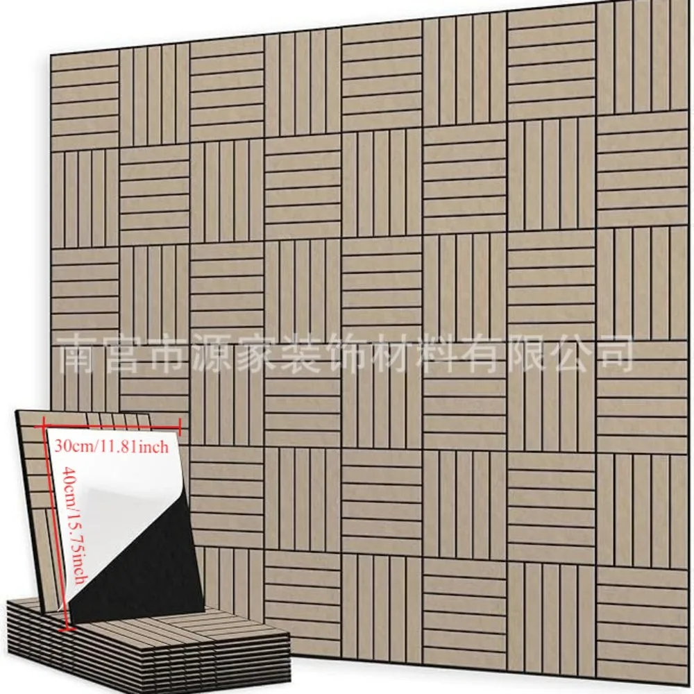 30x40cm 12pcs Self-Adhesive Acoustic Felt Panels for Office Decor, Grooved Hexagon Soundproof Wall Tiles DIY for Noise Reduction