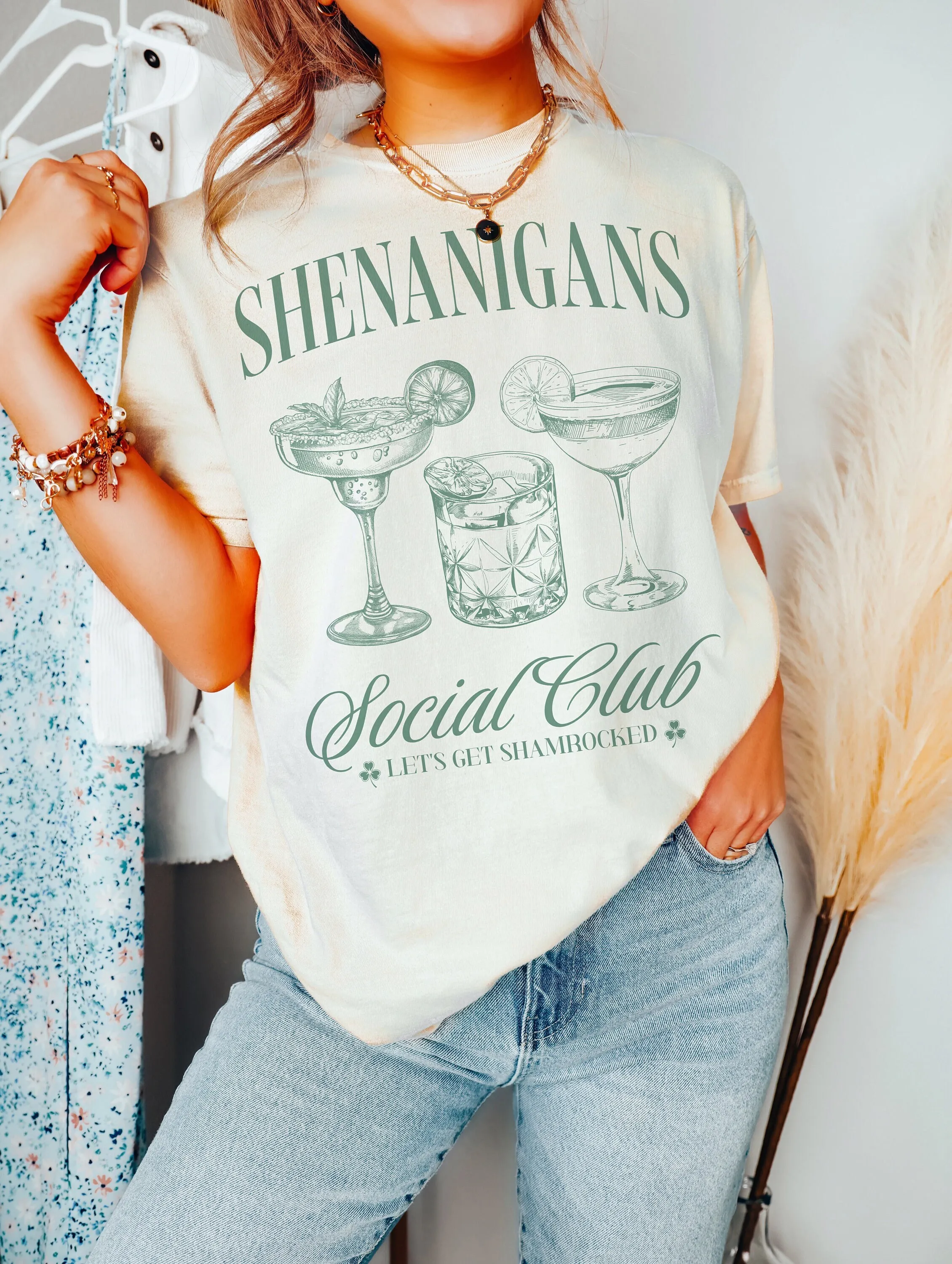 

St Patricks Day Shenanigans Social Club Cocktail T Shirt Lets Get Shamrocked Funny Drinking Pattys Pub Crawl