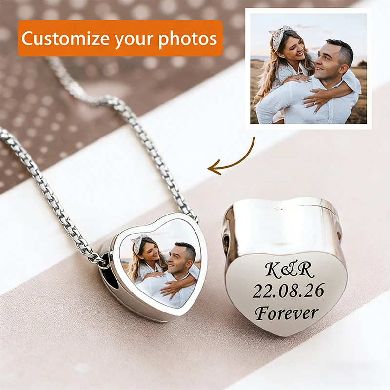 

Couples Family Photo Customized Heart Pendant Necklace Woman Man Stainless Steel Picture Text Personalized Necklace Jewelry Gift