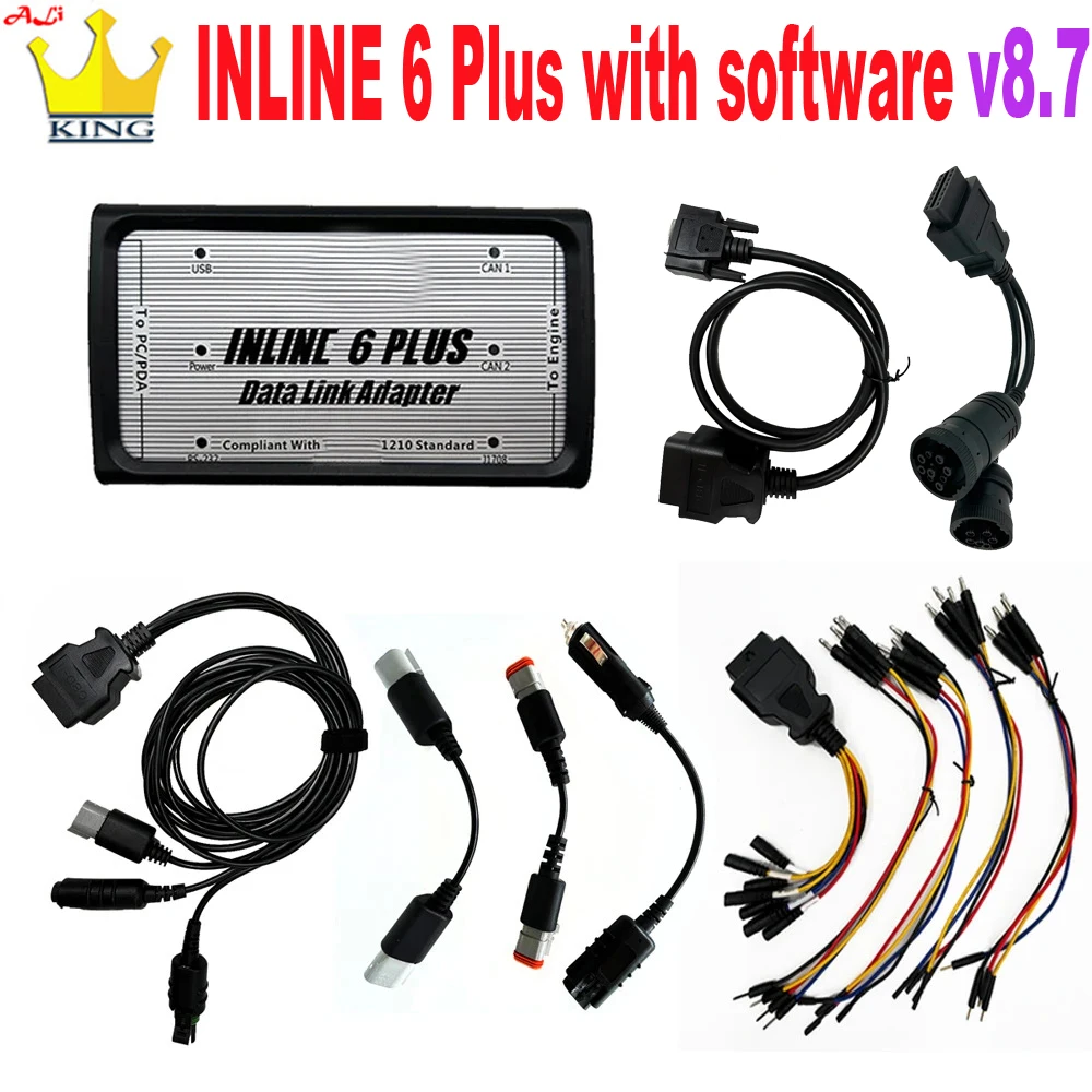 INLINE 6 PLUS Data Link For cOmmin Adapter Heavy duty v8.7 insite INLINE OBD2 cable Scanner j1939 j1708 engine Diagnostics Tools