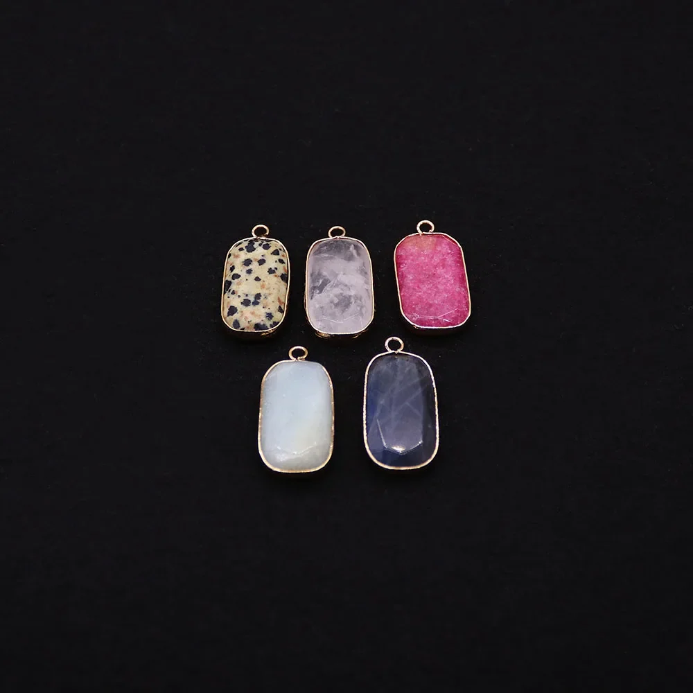 Vintage Geometric Square Natural Stone Beveled Spotted Stone Polished Edge-Wrapped Single-Hole Pendants DIY Jewelry Accessories