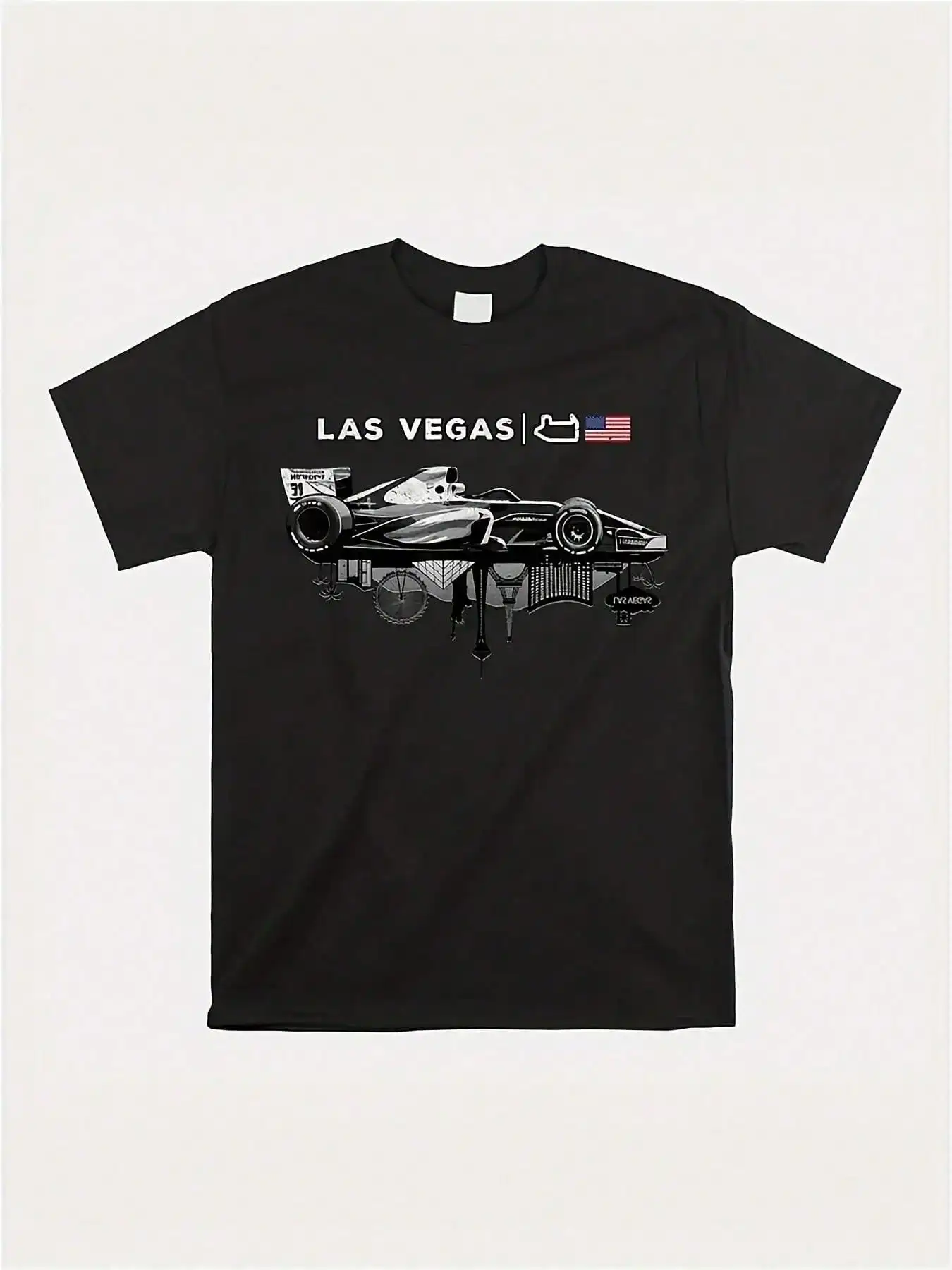 صيغة سباق المفتوحة عجلة سيارة لاس فيغاس الدائرة الولايات المتحدة الأمريكية العلم قميص 2024 الرجال الرياضة الأسود عادية قصيرة الأكمام تي شيرت 220 جرام