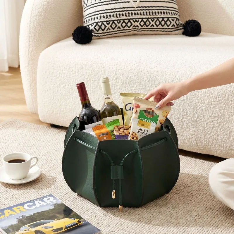 Octagonal Bucket Storage Bag Waterproof Leather Durable Portable Storage Bag Drawstring Design Nordic Retro Luxury Home Storage