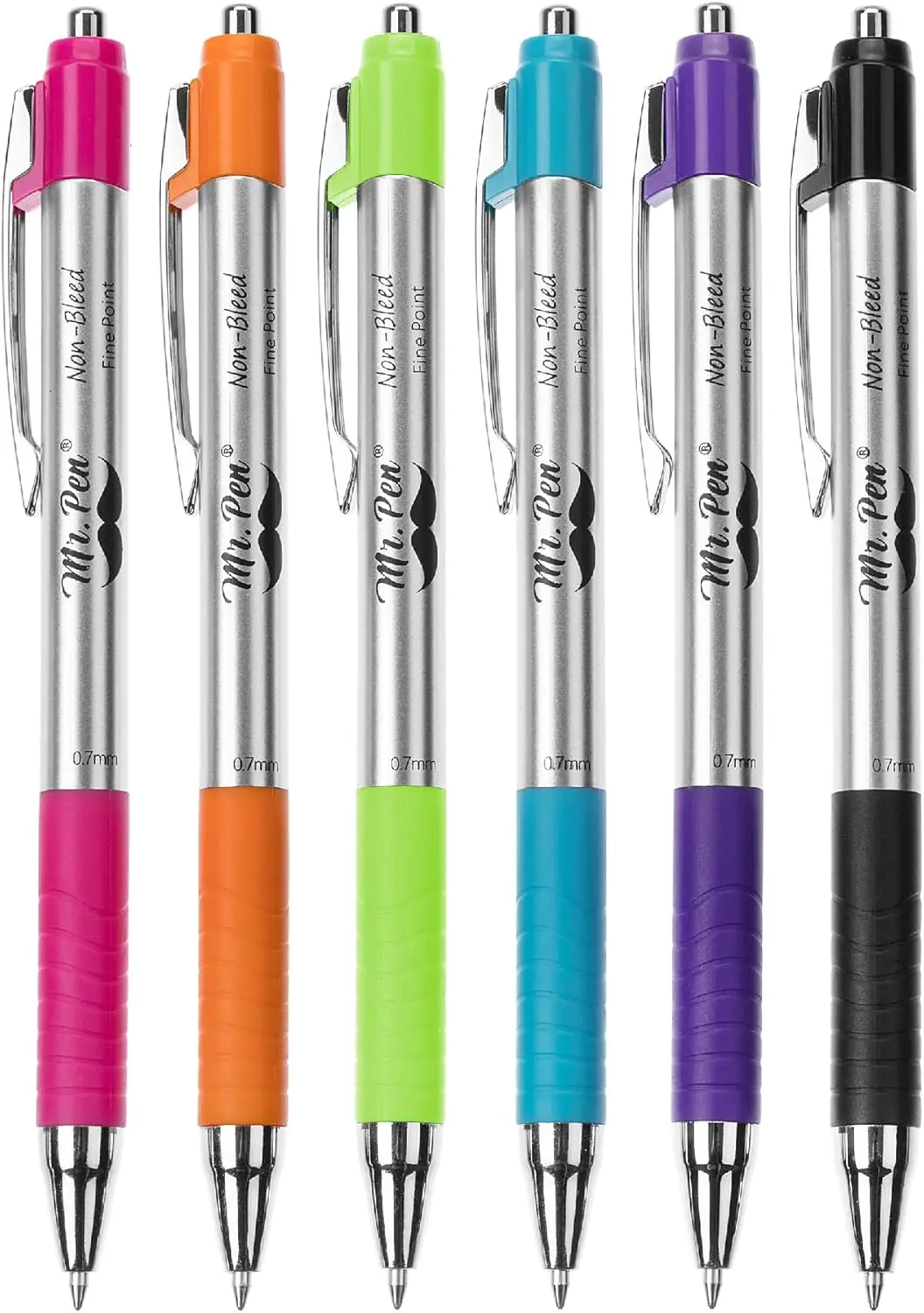 

Retractable Fine Point Pens 6 Pack Assorted Colors 0.7mm No Bleed Fast Dry Smooth Writing for Journaling Note Taking