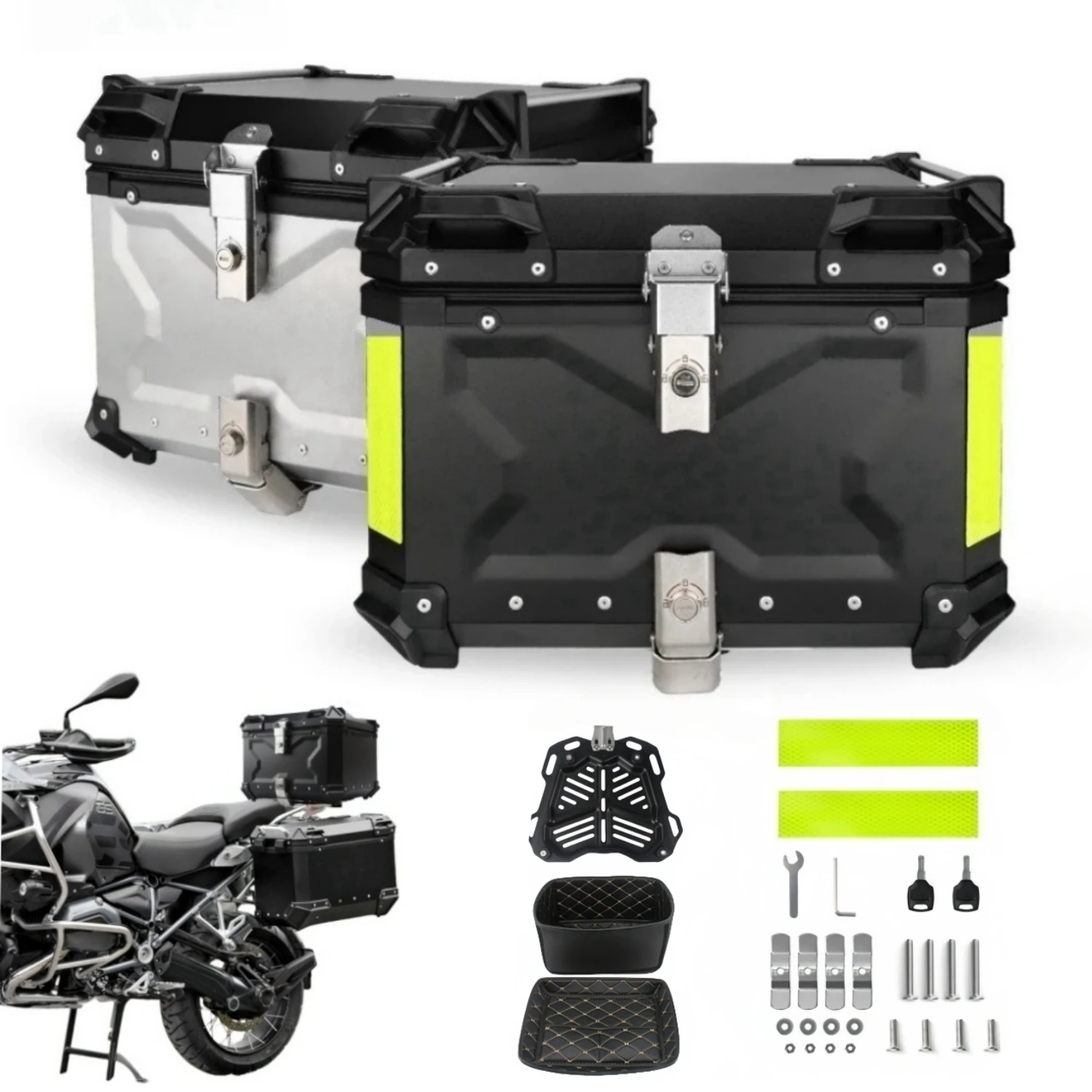 Universal Motorcycle Top Box Helmet Box Aluminum Alloy Motorbike Trunk Tail Box Luggage Fit YAMAHA,Honda,Kawasaki And BMW R1200G