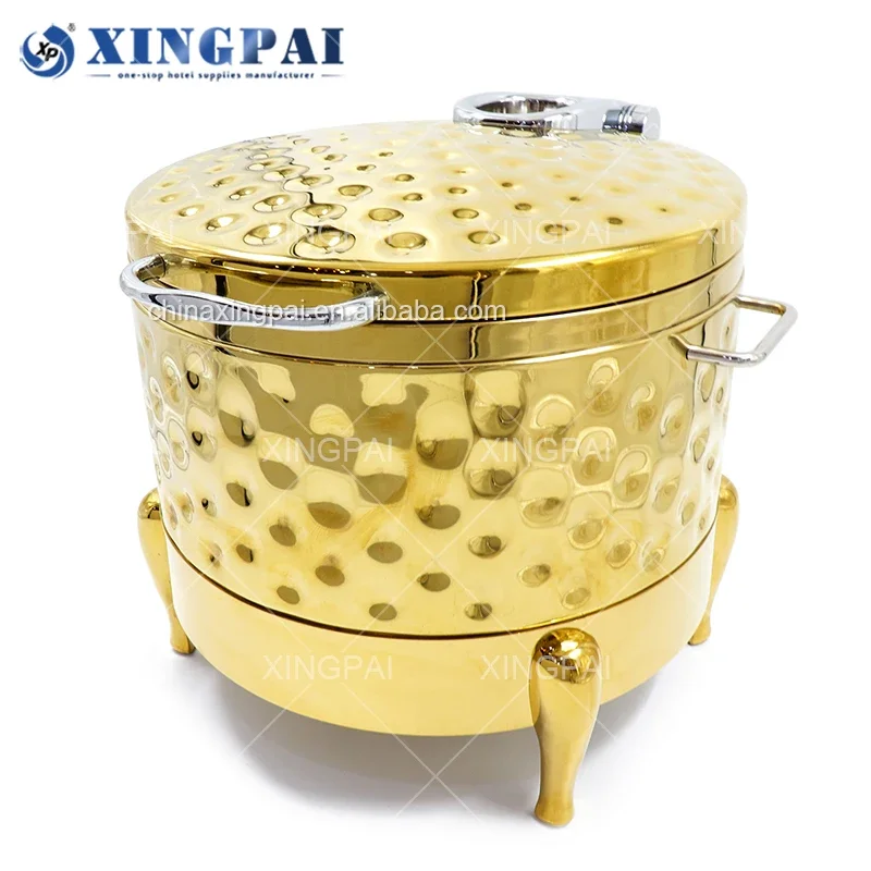 XINGPAI Hotel & Restaurant Supplies Commercial Soup Kettle Soup Warmer Hammered Gold Soup Chafing Dish for Buffet
