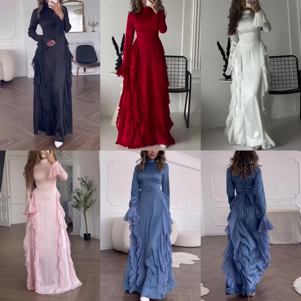 Women Temperament High Waist Long Dress Gown Muslim Patchwork Party Robe Arab Bandage Evening Dress Kaftan Abaya