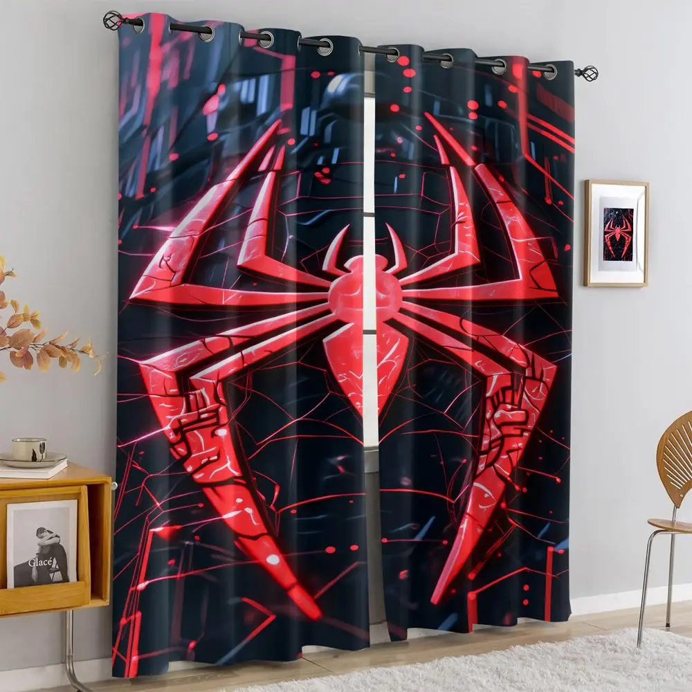 

Spider Print Curtains Futuristic Tech Black Red Light Blocking Curtains Modern Gamer Bedroom Decor Curtain Sets For Living Room