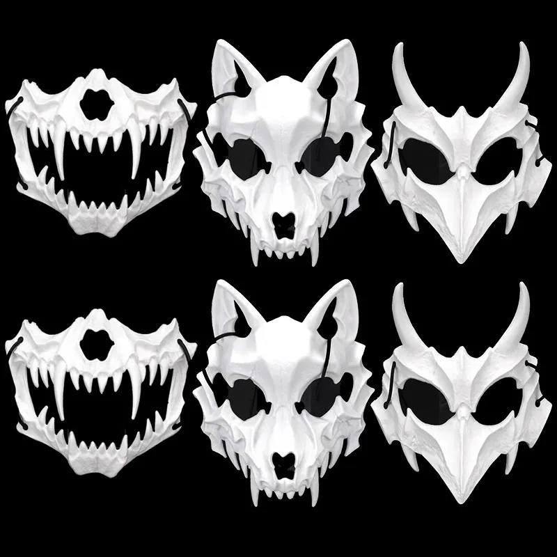 Halloween Cosplay Mask Adjustable Strap Tiger Devil Human Skeleton Thrilling Masks Halloween Paintable Plastic Facepiece Props