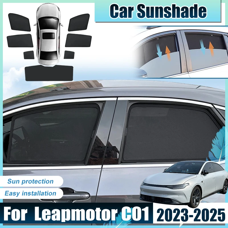 For Leapmotor C01 Accessories 2023 2024 2025 Car Window Sun Shades Covers Mesh light Shield Sun Blocker Screen Net UV Protector