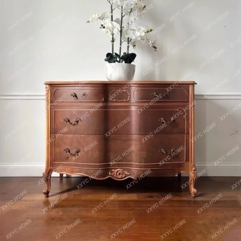 XX Lretro carved solid wood chest in antique villa bedroom wall locker