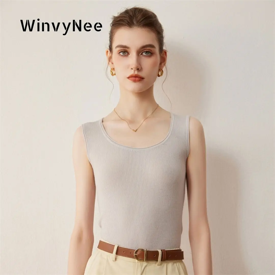 

WinvyNee Women's German Yangzi Yarn 100% Worsted Wool Ribbed Camisole High Stretch Lightweight Washable Tank Vest Top C1267072