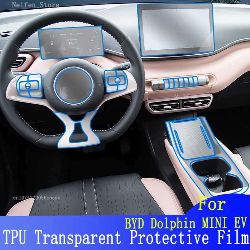 

For BYD Dolphin MINI EV seagull 2024 Car Interior Center Console Gearbox Navigation Transparent TPU Protective Film Anti-scratch