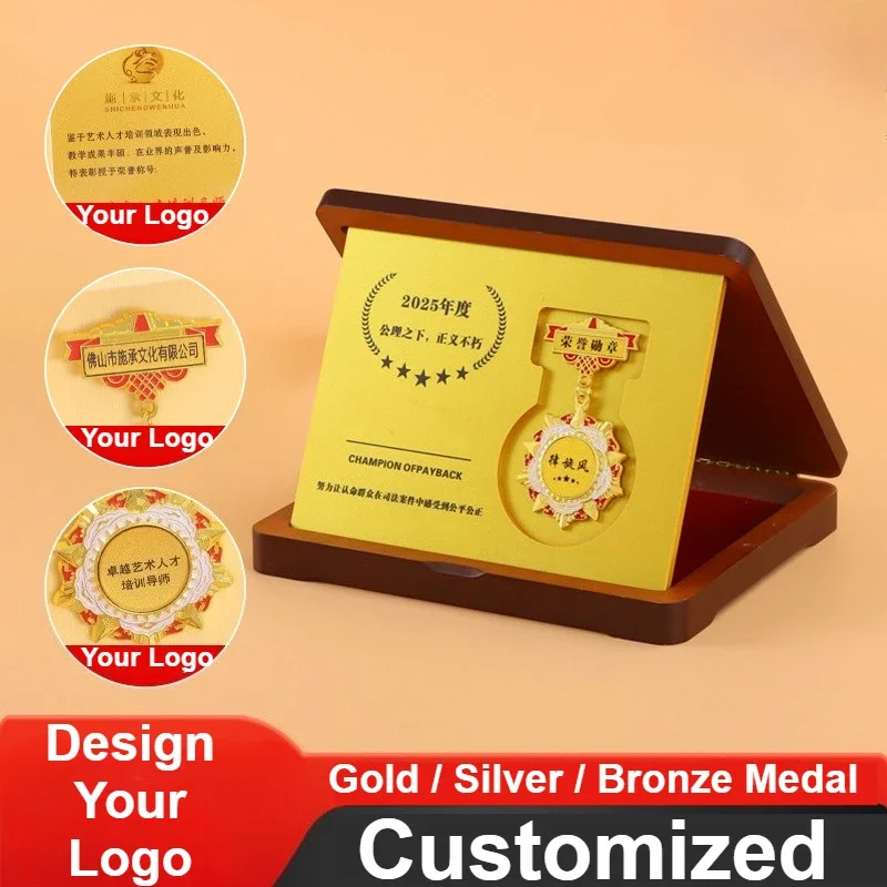 1Pc Customized Wooden Foldable Medal Display Case Stand Small/Large & Gold/Silver/Bronze Medal Displaying Award Frame Holder