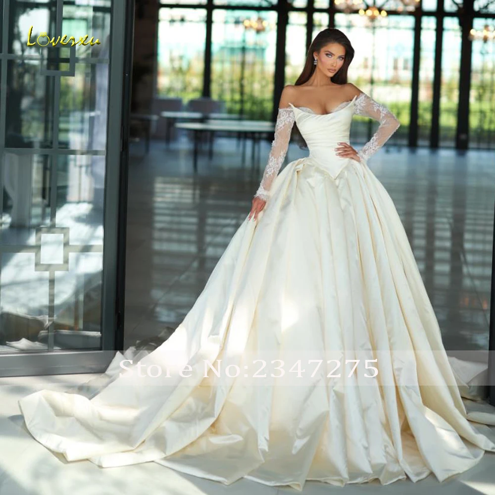 Loverxu A-Line Matte Satin Wedding Dresses Sweetheart Off The Shoulder Vestido De Novia Lace Charming Custom Made Bridal Gown
