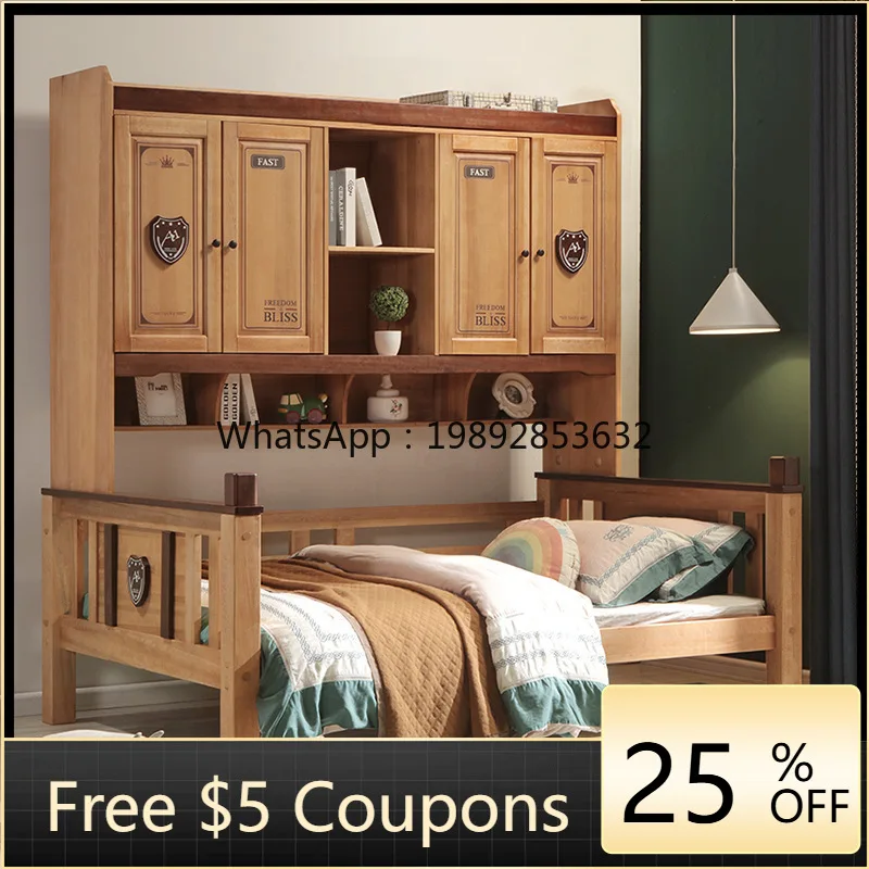 YFY Solid Wood Baby  Liriodendron Wardrobe  5-Door Hydraulic  Box Storage Integrated Multi-Functional  with Wardrobe