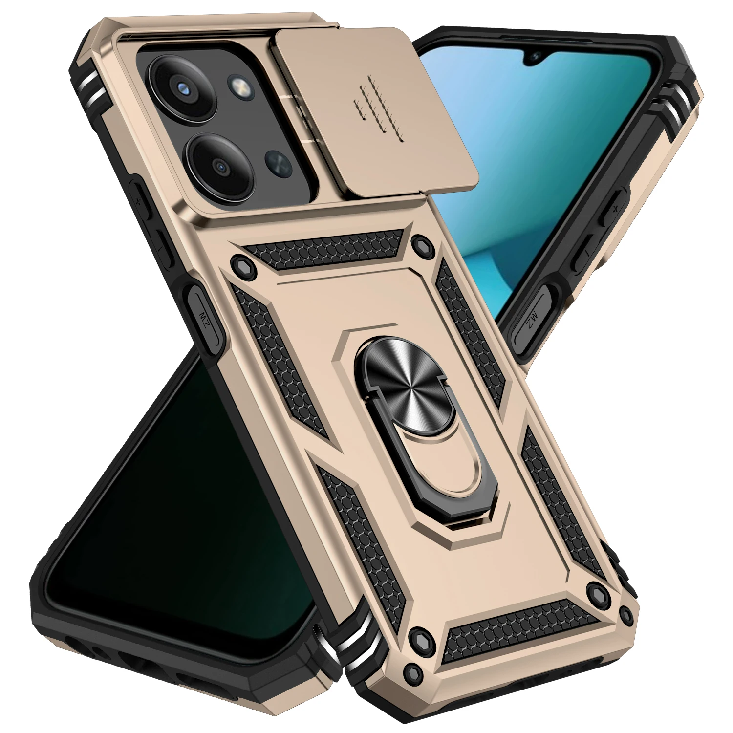 Rüstung Stoßfest Fall Für Xiaomi Redmi 15C 4G 5G 173,2mm Metall Ring Halter Schiebefenster Kamera objektiv Schutz Zurück Abdeckung