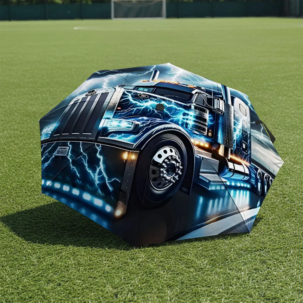 1P C Powerful Truck Design on Stylish Umbrella Print 8 Iron Ribs Folding Umbrella Auto-Open Fashion Sunshade