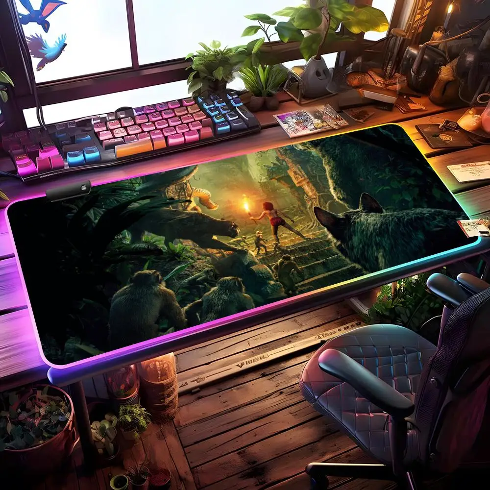 

Коврик для мыши «Книга джунглей» с RGB-подсветкой, игровой коврик для мыши, настольный коврик HD для геймеров, большой коврик для мыши с LED-подсветкой XXL