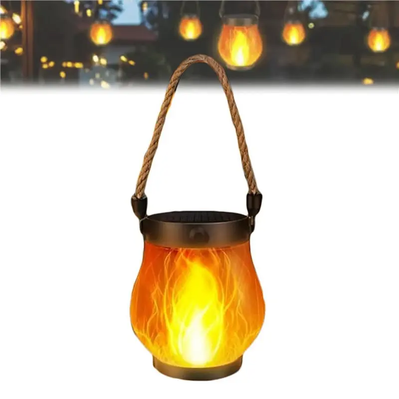 Y50A-4X Flame Solar Lantern Magical Dancing Flames Outdoor Lights Solar Torch Lights Flickering Flames Hanging