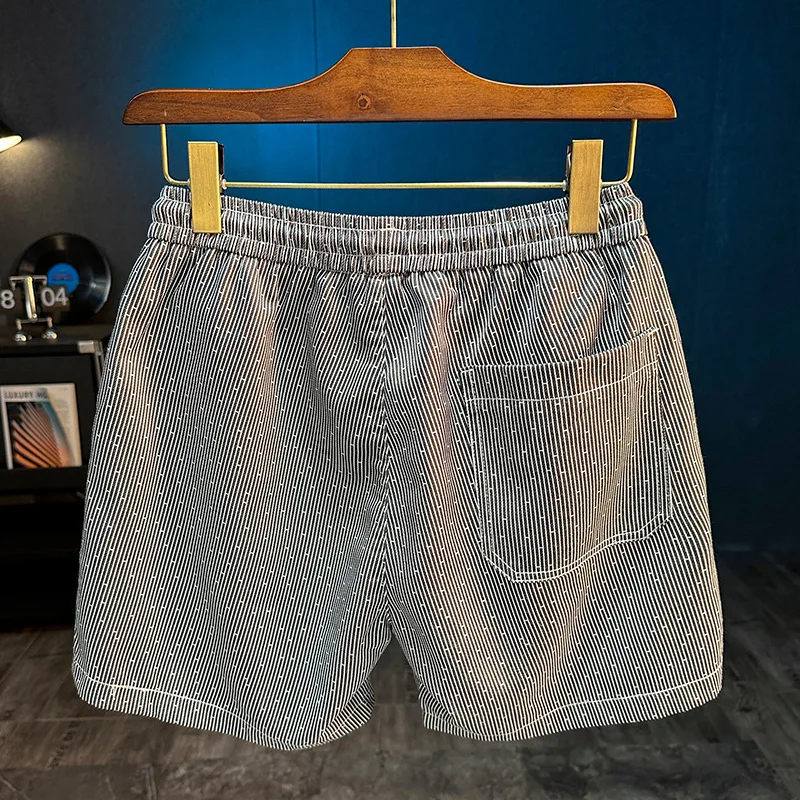 2025 летние новые мужские пляжные шорты в полоску с принтом, повседневные модные спортивные дышащие эластичные четвертьбрюки