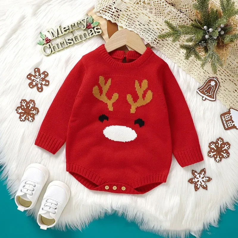 

Autumn Winter New Baby Christmas Elk Deer Knitting Long Sleeves Bodysuit Boy Girl Infant Fashion Cute Onesie Kid Casual Knitwear
